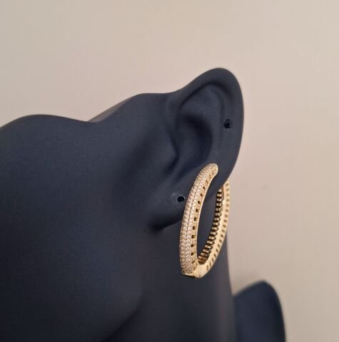 14 AYAR ALTIN RENGİ TAŞLI XUPİNG KÜPE BÜYÜK BOY