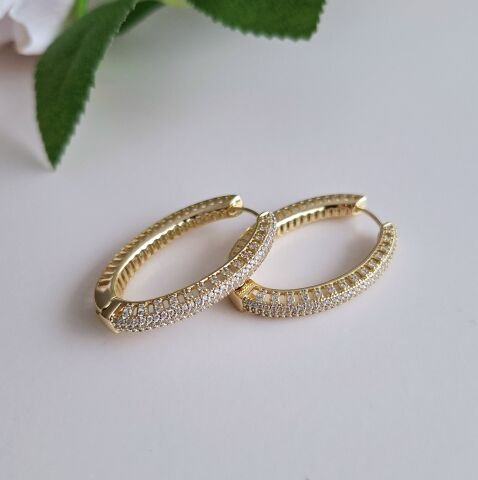 14 AYAR ALTIN RENGİ TAŞLI XUPİNG KÜPE BÜYÜK BOY