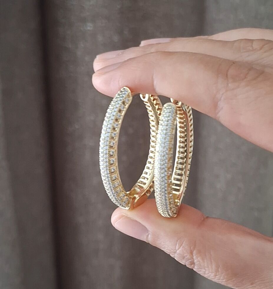 14 AYAR ALTIN RENGİ TAŞLI XUPİNG KÜPE BÜYÜK BOY