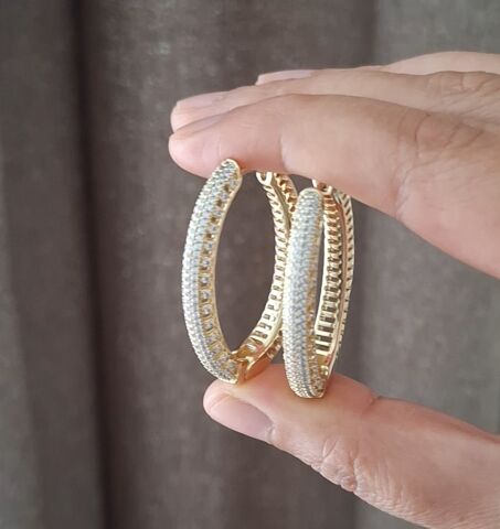 14 AYAR ALTIN RENGİ TAŞLI XUPİNG KÜPE BÜYÜK BOY