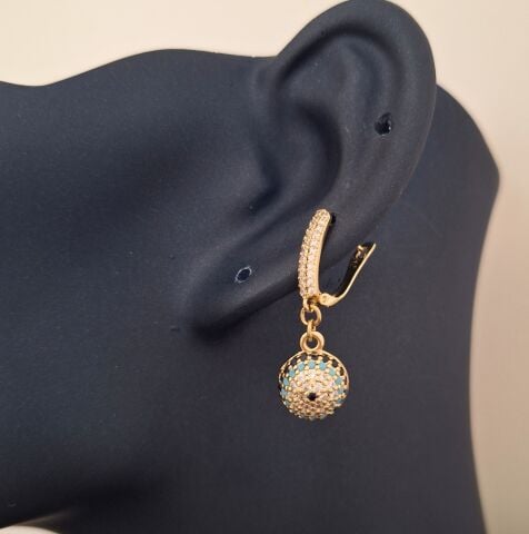 NAZAR BONCUKLU XUPİNG KÜPE 14 AYAR ALTIN RENGİ