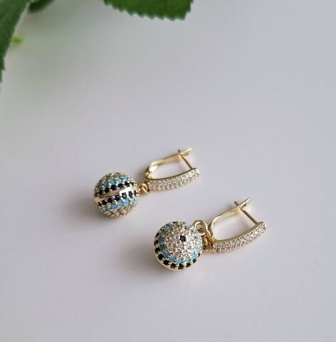 NAZAR BONCUKLU XUPİNG KÜPE 14 AYAR ALTIN RENGİ