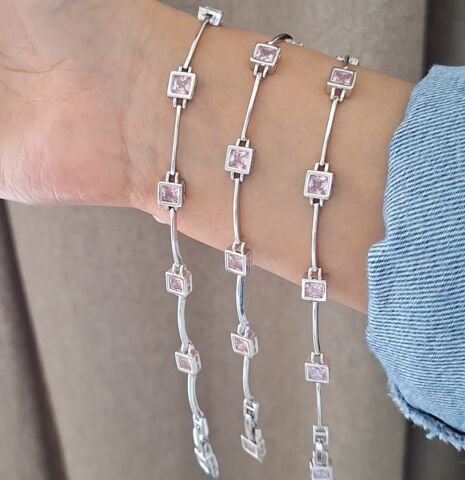 PEMBE TAŞLI GÜMÜŞ RENK XUPİNG BİLEKLİK