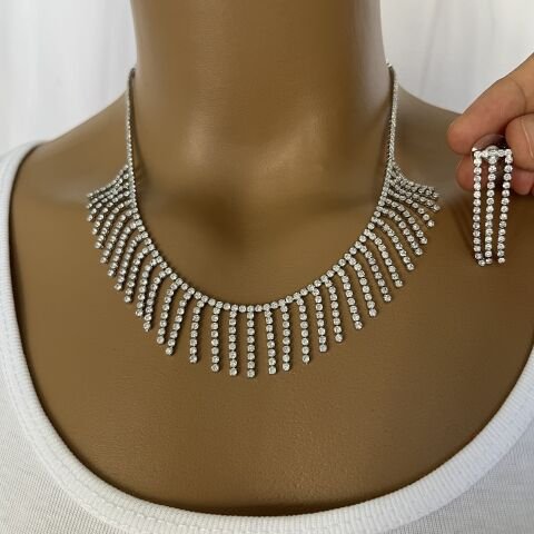 Zirkon Taşlı  Dönmeyen Su Yolu Kolye-Küpe Seti