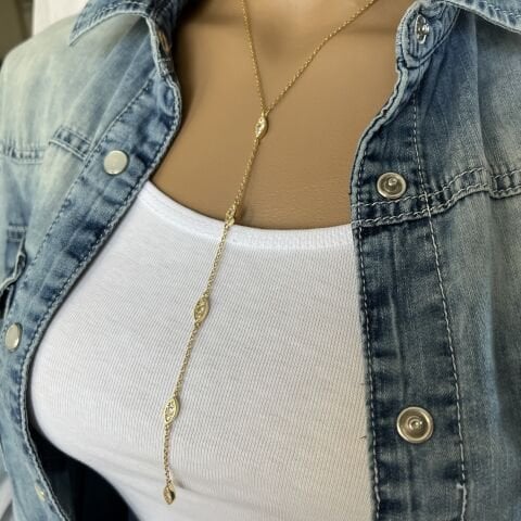 ÇELİK Y KOLYE TAŞLI GOLD RENK