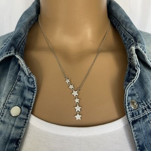 ÇELİK KOLYE YILDIZLI GÜMÜŞ RENK