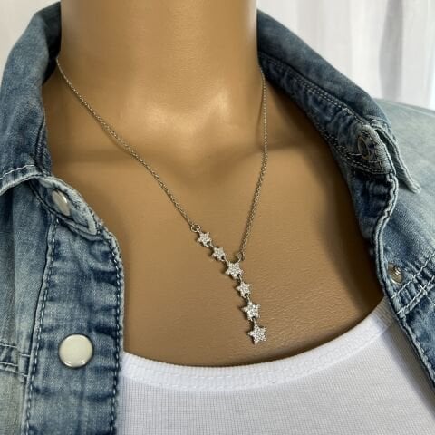 ÇELİK KOLYE YILDIZLI GÜMÜŞ RENK