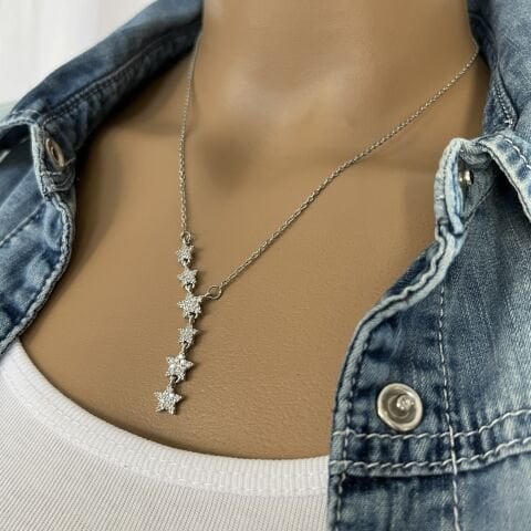 ÇELİK KOLYE YILDIZLI GÜMÜŞ RENK