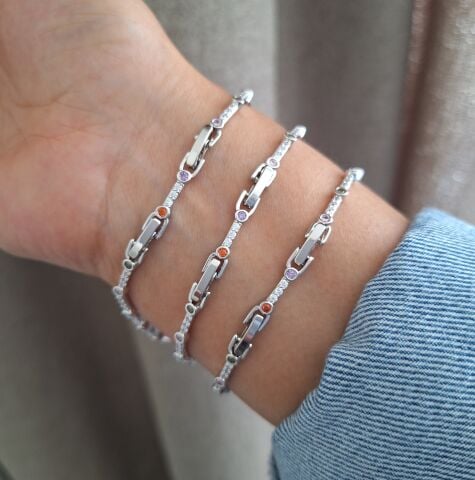 GÜMÜŞ RENK RENKLİ TAŞLI XUPİNG SU YOLU BİLEKLİK