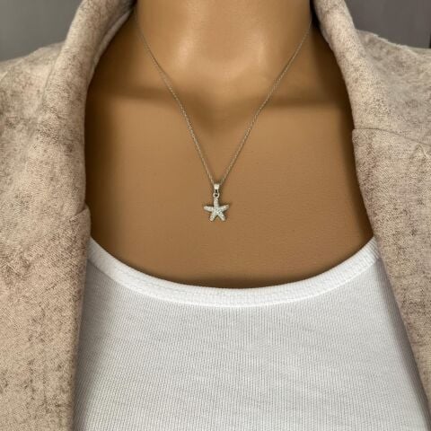 DENİZ YILDIZI ÇELİK KOLYE GÜMÜŞ RENK