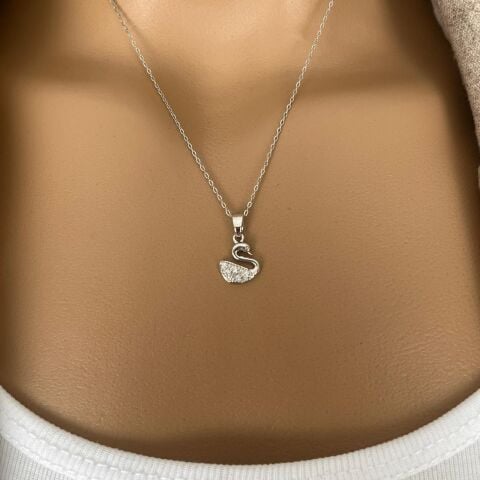 MİNİ KUĞU ÇELİK KOLYE GÜMÜŞ RENK