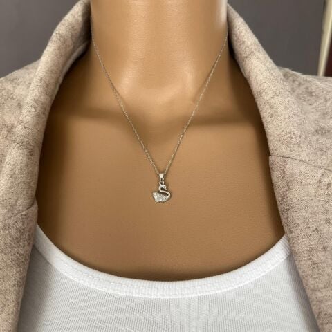 MİNİ KUĞU ÇELİK KOLYE GÜMÜŞ RENK