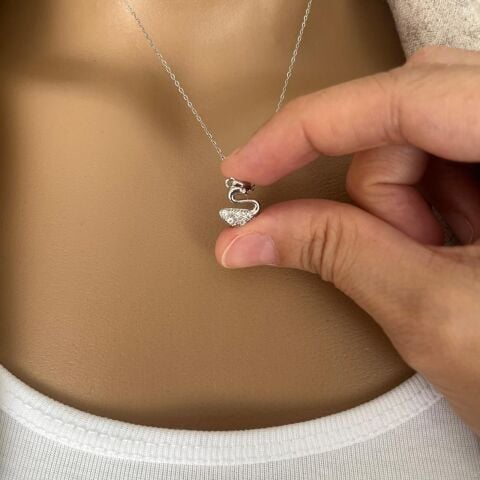 MİNİ KUĞU ÇELİK KOLYE GÜMÜŞ RENK