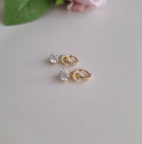 14 AYAR ALTIN RENGİ XUPİNG TAŞLI KÜPE MİNİ BOY