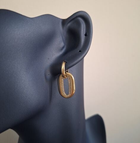 14 AYAR ALTIN RENGİ XUPİNG TAŞLI KÜPE