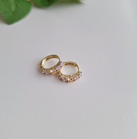 RENKLİ TAŞLI XUPİNG KÜPE 14 AYAR ALTIN RENGİ