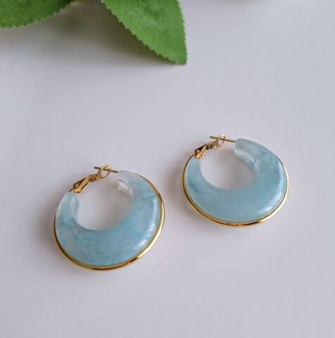 MAVİ-GOLD BÜYÜK BOY ÇELİK KÜPE