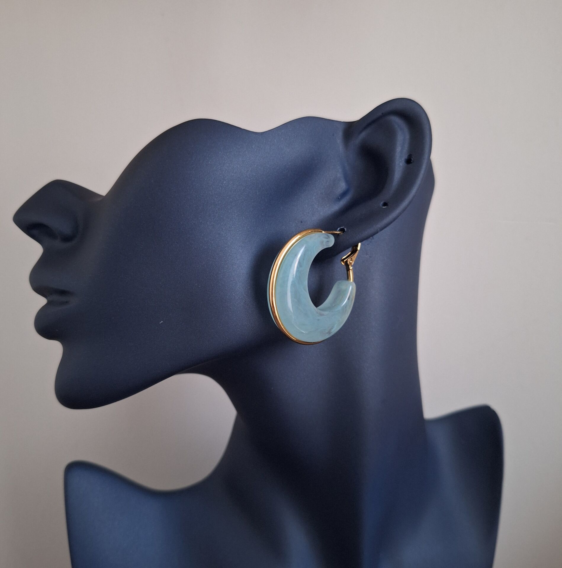 MAVİ-GOLD BÜYÜK BOY ÇELİK KÜPE