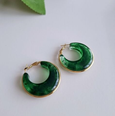 GOLD-YEŞİL ÇELİK KÜPE BÜYÜK BOY