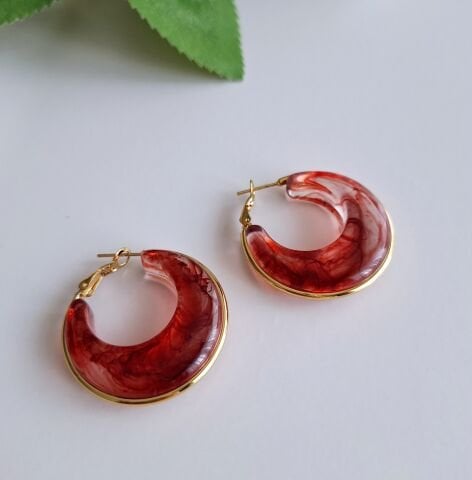 KIRMIZI-GOLD BÜYÜK BOY ÇELİK KÜPE