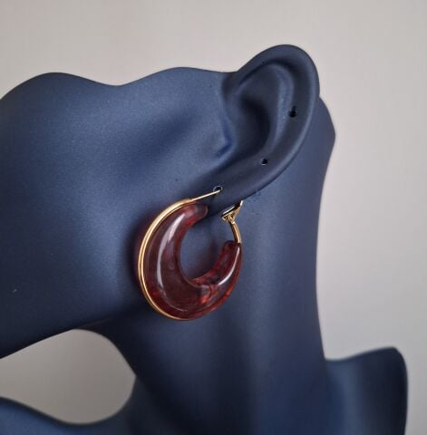 KIRMIZI-GOLD BÜYÜK BOY ÇELİK KÜPE