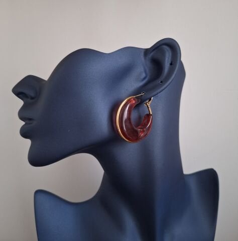 KIRMIZI-GOLD BÜYÜK BOY ÇELİK KÜPE