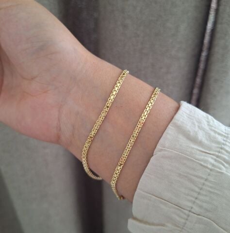 İNCE  TAŞSIZ XUPİNG BİLEKLİK 14 AYAR ALTIN RENGİ