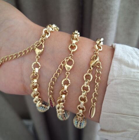 MAVI BONCUKLU XUPİNG BİLEKLİK 14 AYAR ALTIN RENGİ