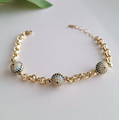 MAVI BONCUKLU XUPİNG BİLEKLİK 14 AYAR ALTIN RENGİ