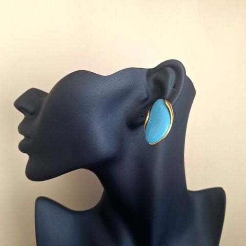 GOLD MAVİ BÜYÜK BOY ÇELİK KÜPE