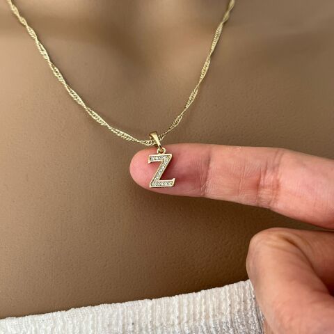 XUPING TAŞLI HARF KOLYE (Z) 14 AYAR GÖRÜNÜMLÜ