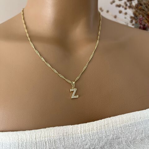 XUPING TAŞLI HARF KOLYE (Z) 14 AYAR GÖRÜNÜMLÜ