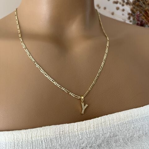 XUPING TAŞLI HARF KOLYE (Y) 14 AYAR GÖRÜNÜMLÜ