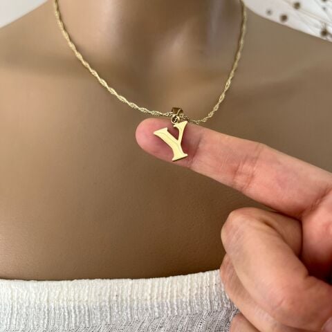 XUPING TAŞSIZ HARF KOLYE (Y) 14 AYAR GÖRÜNÜMLÜ