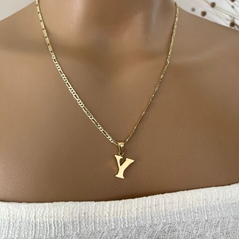 XUPING TAŞSIZ HARF KOLYE (Y) 14 AYAR GÖRÜNÜMLÜ