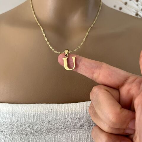 XUPING TAŞSIZ HARF KOLYE (U) 14 AYAR GÖRÜNÜMLÜ