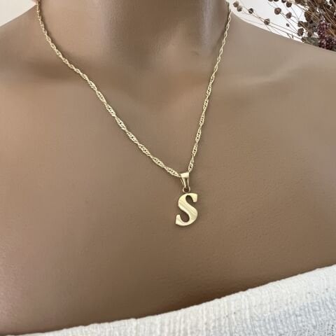 XUPING TAŞSIZ HARF KOLYE (S)14 AYAR GÖRÜNÜMLÜ