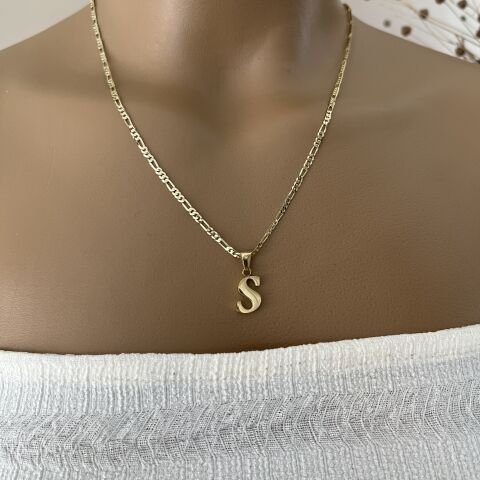 XUPING TAŞSIZ HARF KOLYE (S)14 AYAR GÖRÜNÜMLÜ