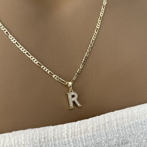 XUPING TAŞLI HARF KOLYE (R) 14 AYAR GÖRÜNÜMLÜ