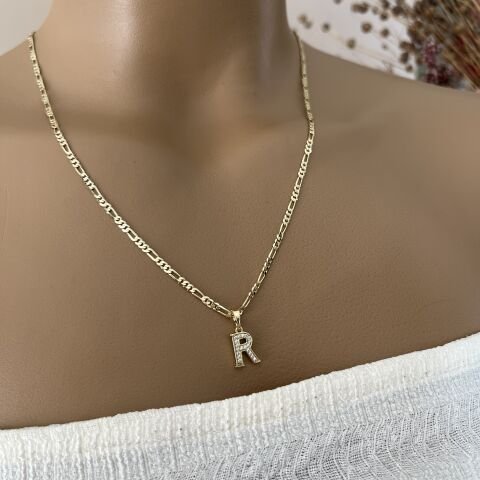 XUPING TAŞLI HARF KOLYE (R) 14 AYAR GÖRÜNÜMLÜ