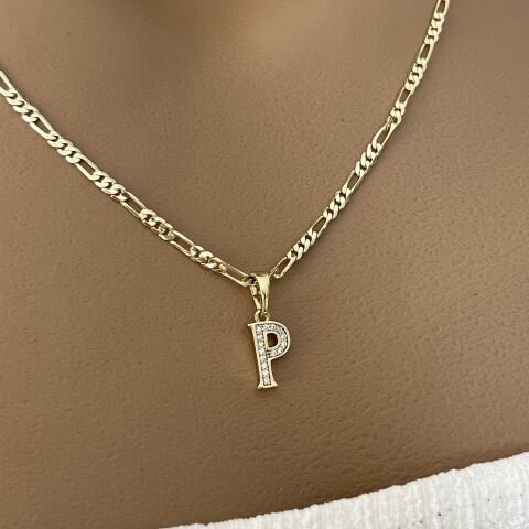 XUPING TAŞLI HARF KOLYE (P) 14 AYAR GÖRÜNÜMLÜ