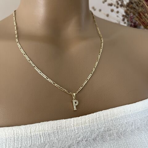 XUPING TAŞLI HARF KOLYE (P) 14 AYAR GÖRÜNÜMLÜ