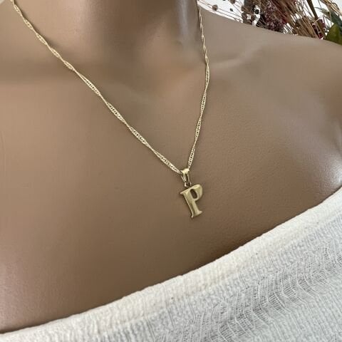 XUPING TAŞSIZ HARF KOLYE (P)14 AYAR GÖRÜNÜMLÜ