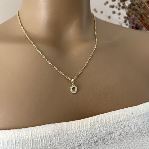 XUPING TAŞLI HARF KOLYE (O)14 AYAR GÖRÜNÜMLÜ