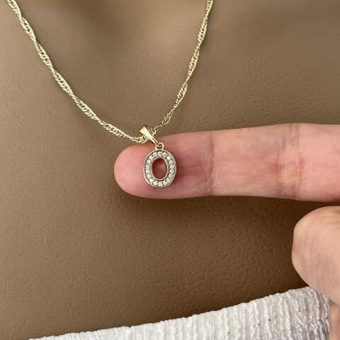 XUPING TAŞLI HARF KOLYE (O)14 AYAR GÖRÜNÜMLÜ