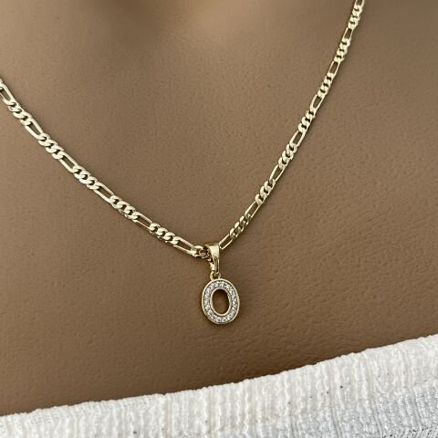 XUPING TAŞLI HARF KOLYE (O)14 AYAR GÖRÜNÜMLÜ