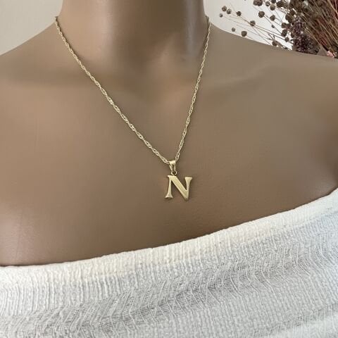 XUPING TAŞSIZ HARF KOLYE (N) 14 AYAR GÖRÜNÜMLÜ