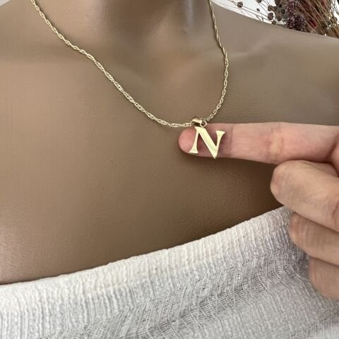 XUPING TAŞSIZ HARF KOLYE (N) 14 AYAR GÖRÜNÜMLÜ