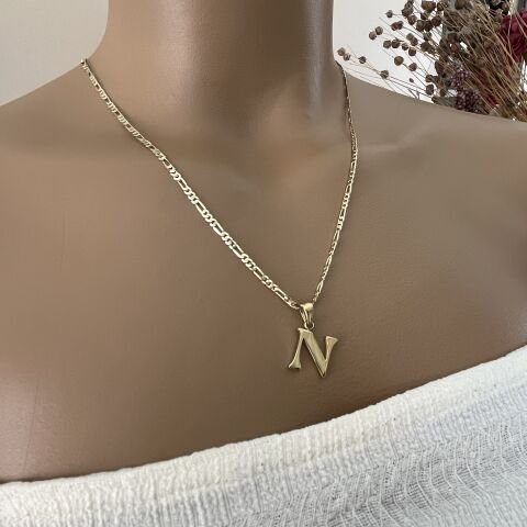 XUPING TAŞSIZ HARF KOLYE (N) 14 AYAR GÖRÜNÜMLÜ