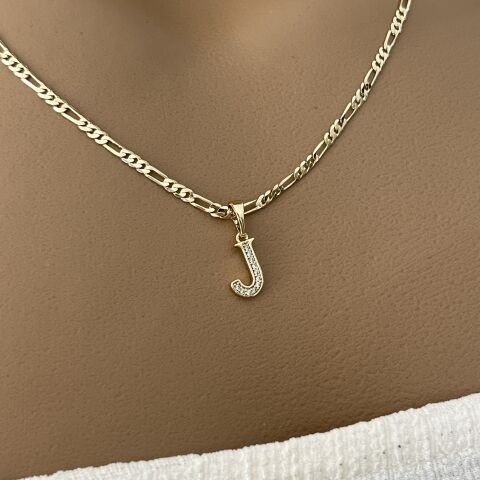 XUPING TAŞLI HARF KOLYE (J) 14 AYAR GÖRÜNÜMLÜ